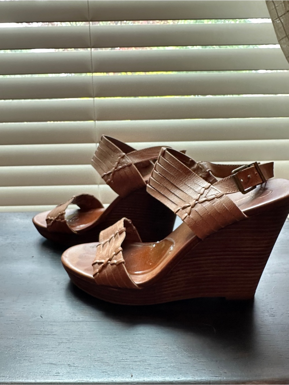 Woven Strap Tan Wedge Sandals - Size 9 Women’s - Picture 4 of 9